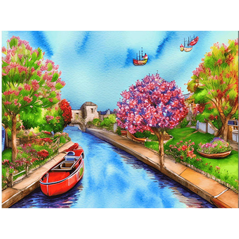 River Bank Scenery - Full Round Drill Diamond Painting 40*30CM