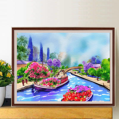 River Bank Scenery - Full Round Drill Diamond Painting 40*30CM