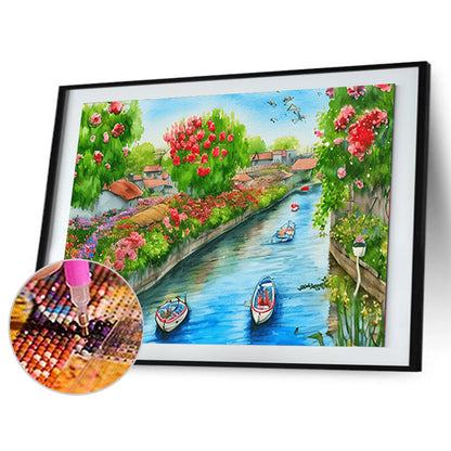River Bank Scenery - Full Round Drill Diamond Painting 40*30CM