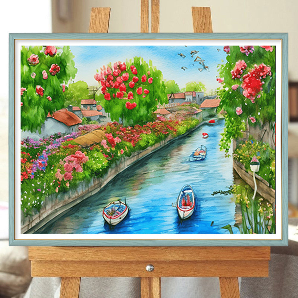 River Bank Scenery - Full Round Drill Diamond Painting 40*30CM