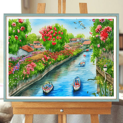 River Bank Scenery - Full Round Drill Diamond Painting 40*30CM