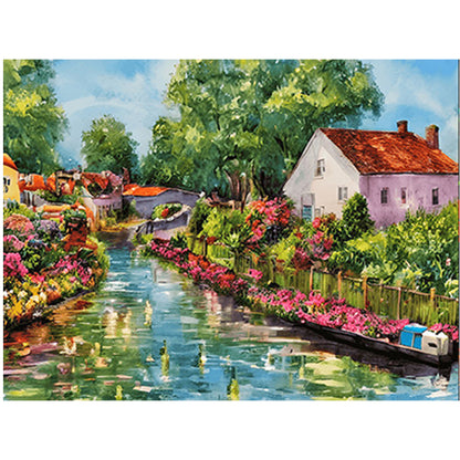 River Bank Scenery - Full Round Drill Diamond Painting 40*30CM