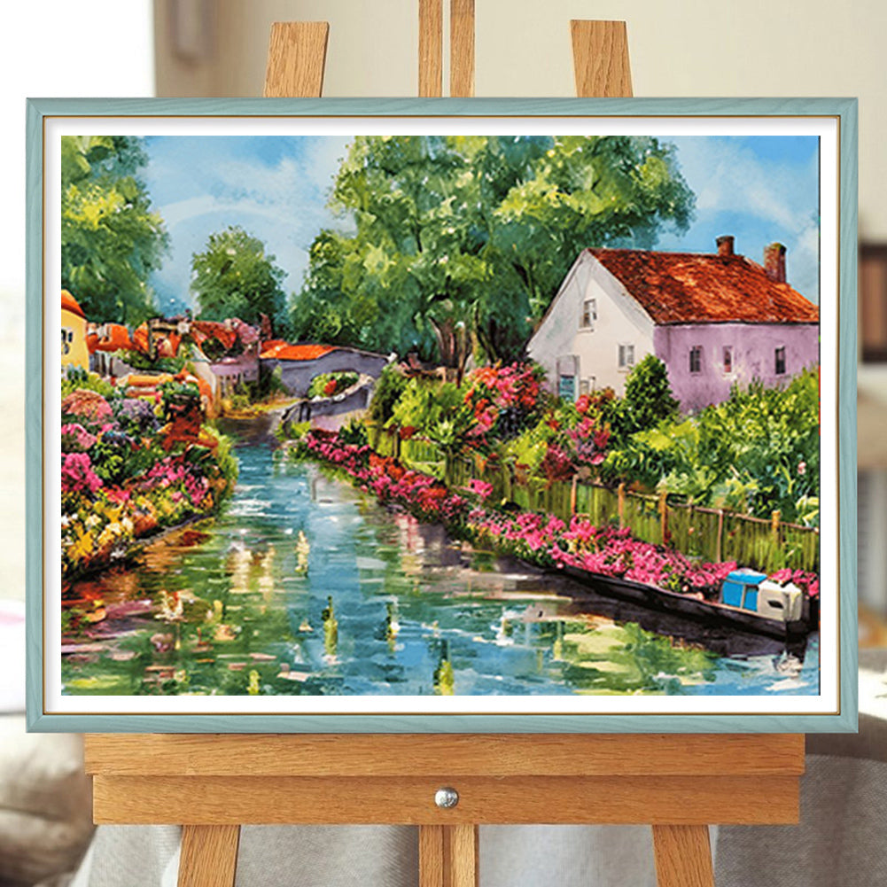 River Bank Scenery - Full Round Drill Diamond Painting 40*30CM