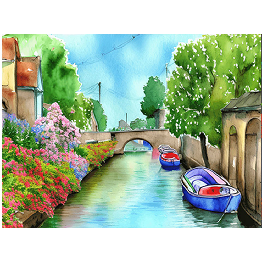 River Bank Scenery - Full Round Drill Diamond Painting 40*30CM