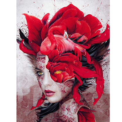 Red Parrot Woman - Full Round Drill Diamond Painting 30*40CM