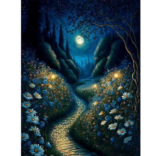 Stone Road Under The Moon - Full Round Drill Diamond Painting 30*40CM
