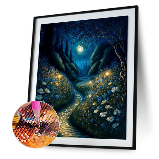Stone Road Under The Moon - Full Round Drill Diamond Painting 30*40CM