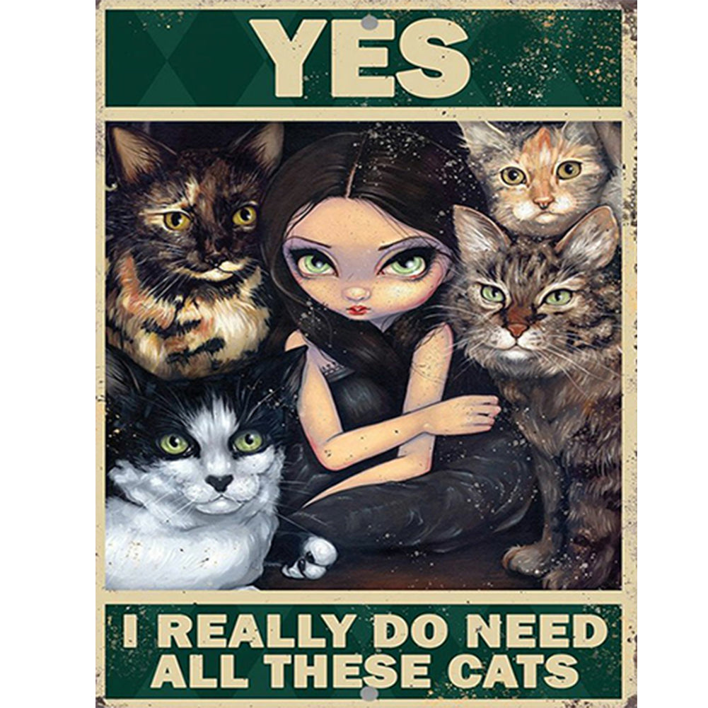 Cat Girl English Poster - Full Square Drill Diamond Painting 30*40CM