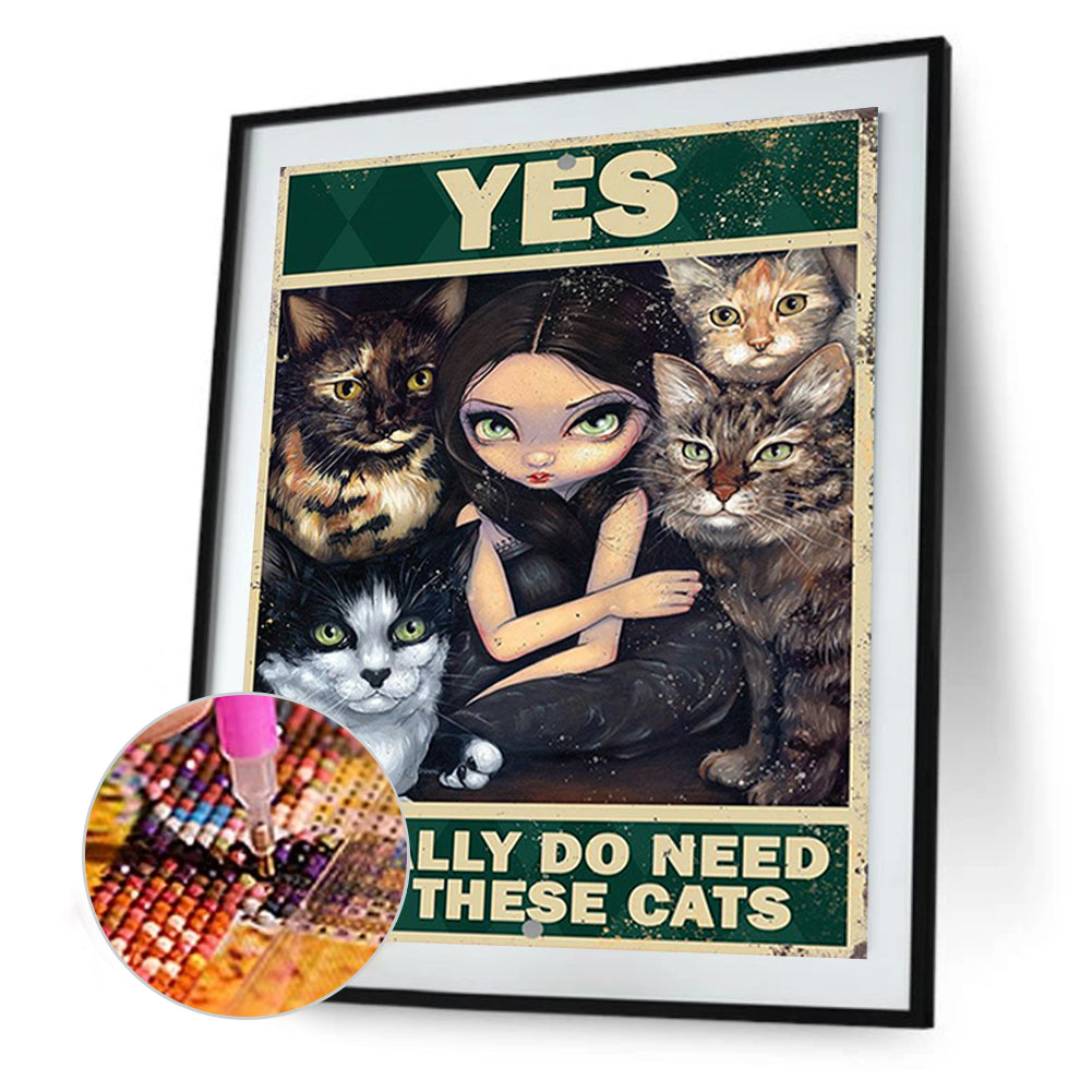 Cat Girl English Poster - Full Square Drill Diamond Painting 30*40CM