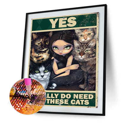 Cat Girl English Poster - Full Square Drill Diamond Painting 30*40CM