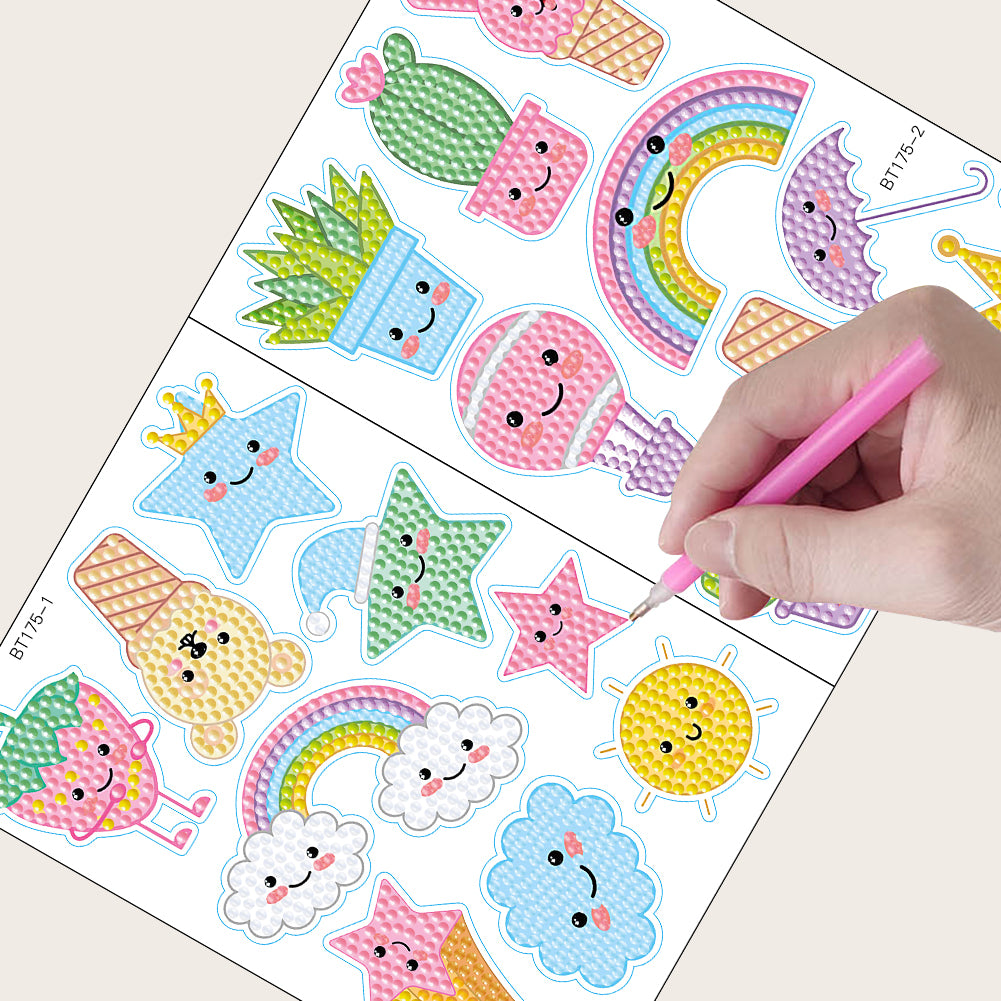 2pcs Dot Drill Sticker Cartoon Pattern DIY Art Craft for Kids Adult Gift Rewards