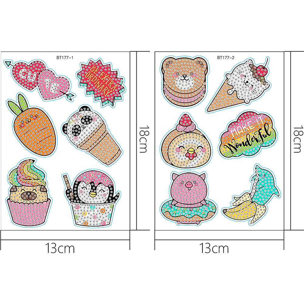 2pcs Dot Drill Sticker Cartoon Pattern DIY Art Craft for Kids Adult Gift Rewards