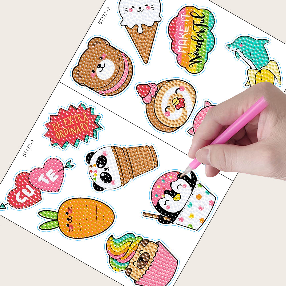 2pcs Dot Drill Sticker Cartoon Pattern DIY Art Craft for Kids Adult Gift Rewards