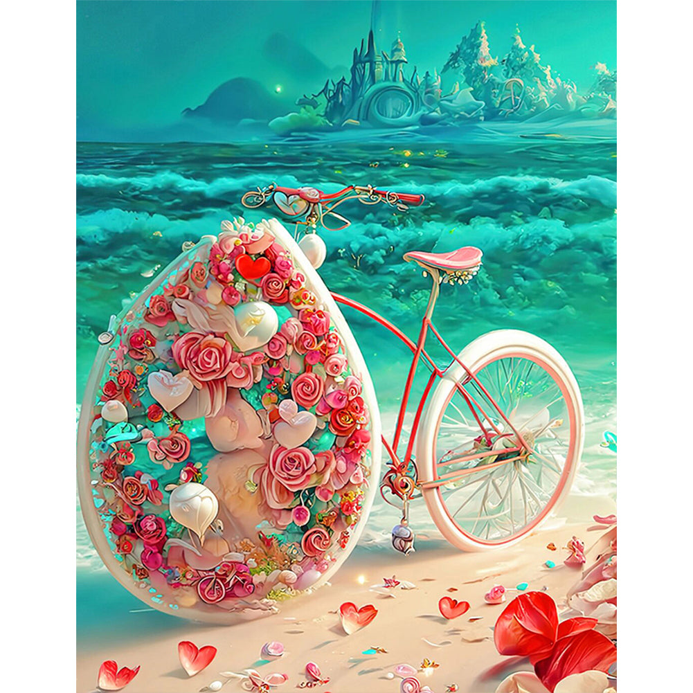 Beach Romantic Rose Bike - Full Round Drill Diamond Painting 30*40CM