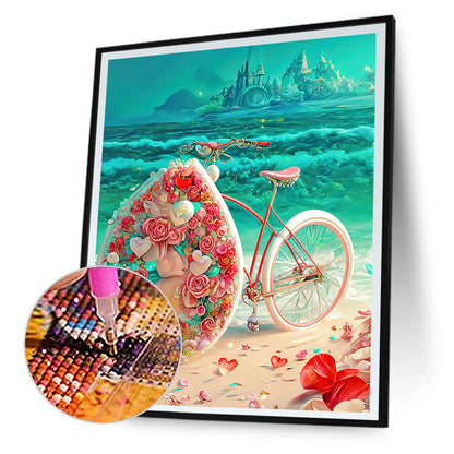 Beach Romantic Rose Bike - Full Round Drill Diamond Painting 30*40CM