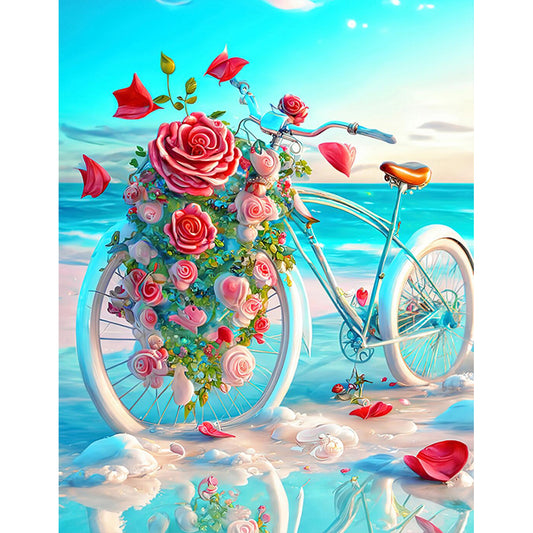 Beach Romantic Rose Bike - Full Round Drill Diamond Painting 30*40CM