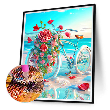 Beach Romantic Rose Bike - Full Round Drill Diamond Painting 30*40CM