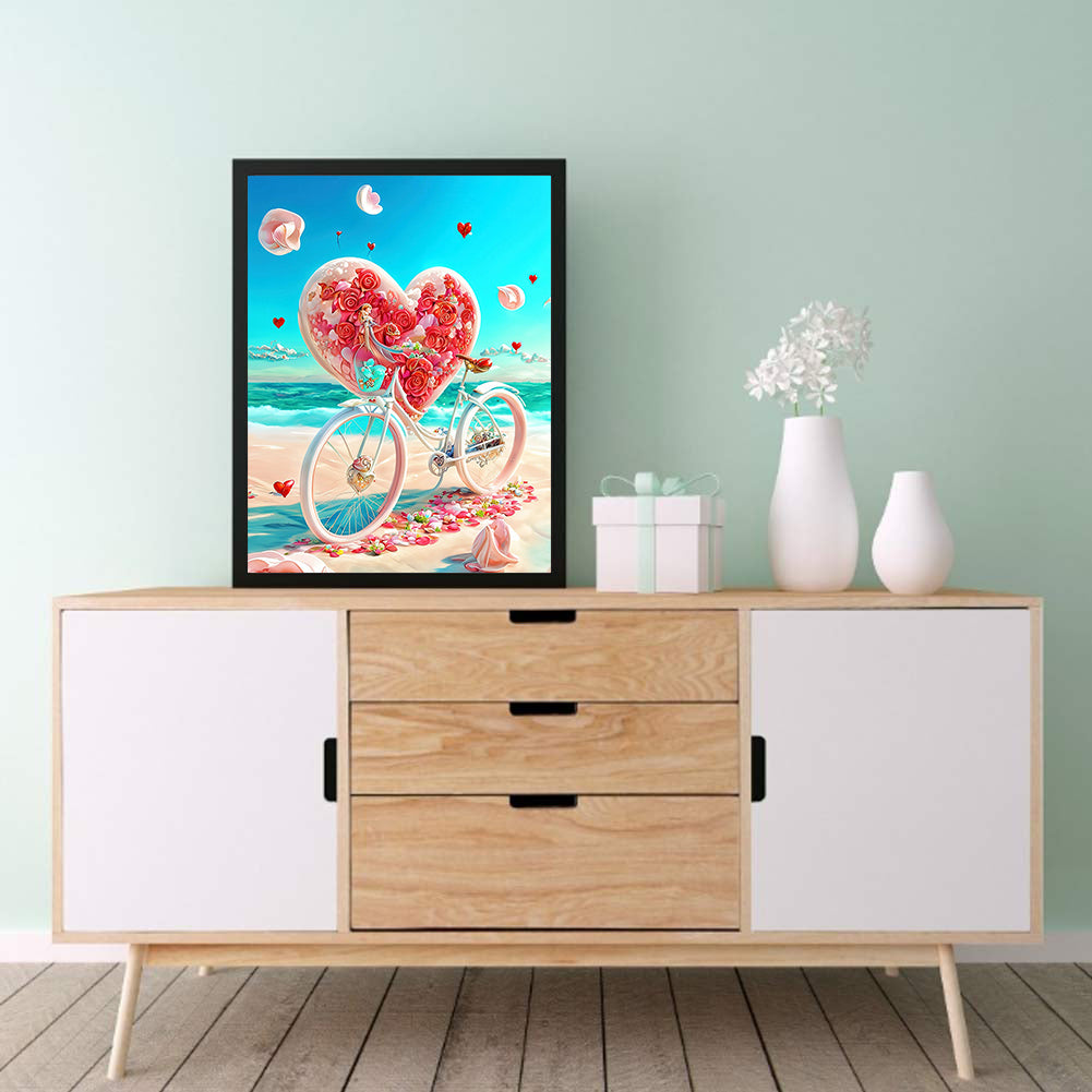 Beach Romantic Rose Bike - Full Round Drill Diamond Painting 30*40CM