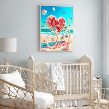 Beach Romantic Rose Bike - Full Round Drill Diamond Painting 30*40CM