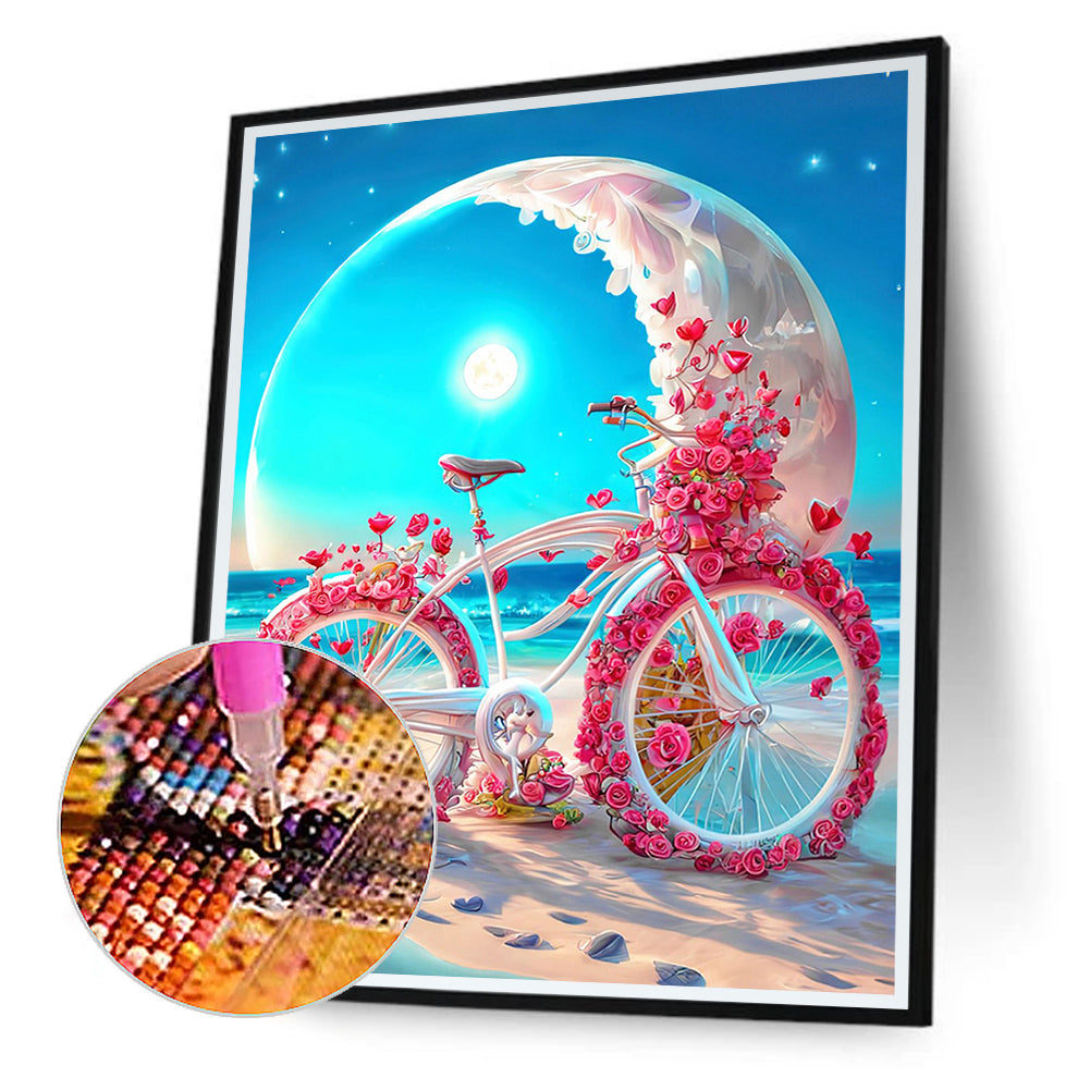 Beach Romantic Rose Bike - Full Round Drill Diamond Painting 30*40CM