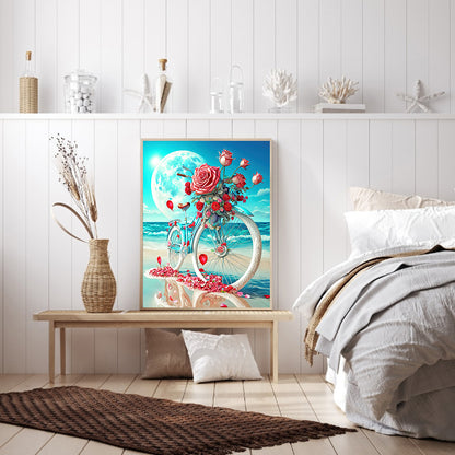 Beach Romantic Rose Bike - Full Round Drill Diamond Painting 30*40CM