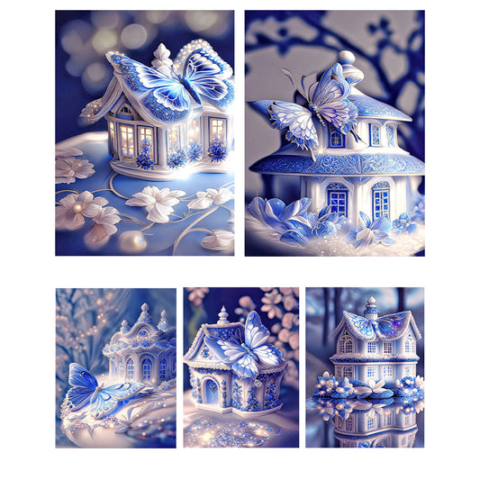 Fantasy Blue And White Porcelain Butterfly House - Full Round Drill Diamond Painting 30*40CM