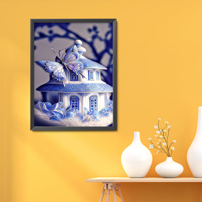 Fantasy Blue And White Porcelain Butterfly House - Full Round Drill Diamond Painting 30*40CM