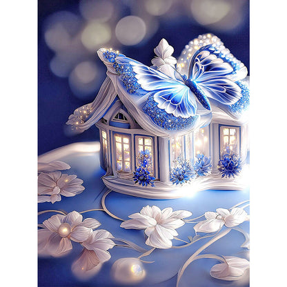 Fantasy Blue And White Porcelain Butterfly House - Full Round Drill Diamond Painting 30*40CM