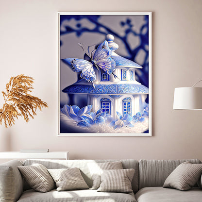 Fantasy Blue And White Porcelain Butterfly House - Full Round Drill Diamond Painting 30*40CM