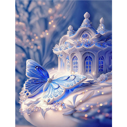 Fantasy Blue And White Porcelain Butterfly House - Full Round Drill Diamond Painting 30*40CM