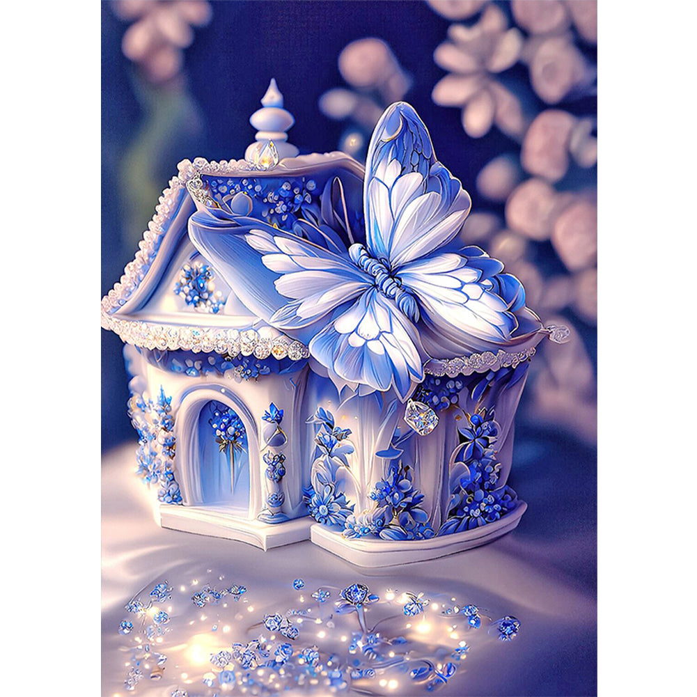 Fantasy Blue And White Porcelain Butterfly House - Full Round Drill Diamond Painting 30*40CM