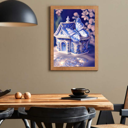 Fantasy Blue And White Porcelain Butterfly House - Full Round Drill Diamond Painting 30*40CM