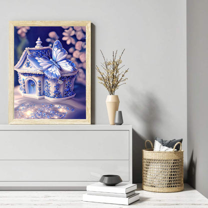 Fantasy Blue And White Porcelain Butterfly House - Full Round Drill Diamond Painting 30*40CM