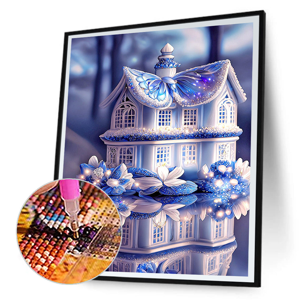 Fantasy Blue And White Porcelain Butterfly House - Full Round Drill Diamond Painting 30*40CM