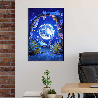 Butterfly Flower Swing Under The Moon - Full Round Drill Diamond Painting 40*60CM