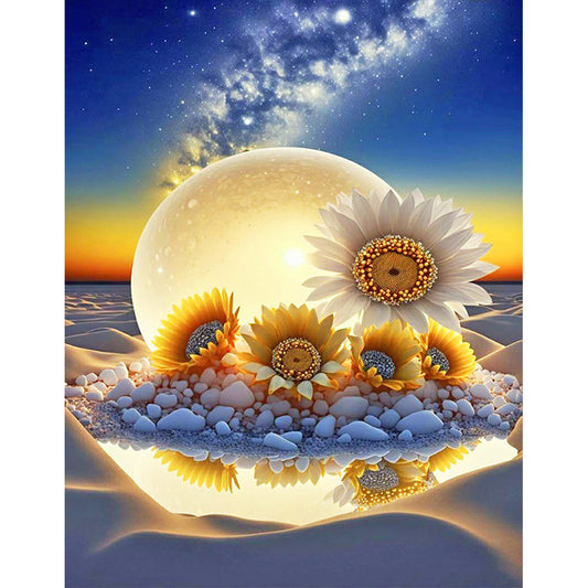 Beach Sunset Sunflowers - Full Round Drill Diamond Painting 40*50CM