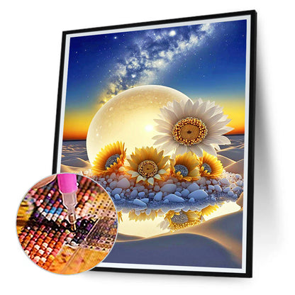 Beach Sunset Sunflowers - Full Round Drill Diamond Painting 40*50CM