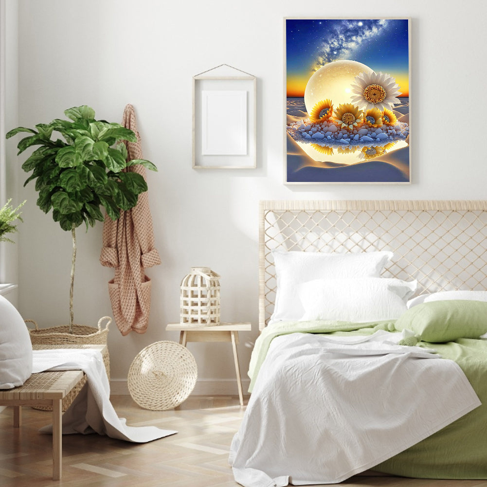 Beach Sunset Sunflowers - Full Round Drill Diamond Painting 40*50CM