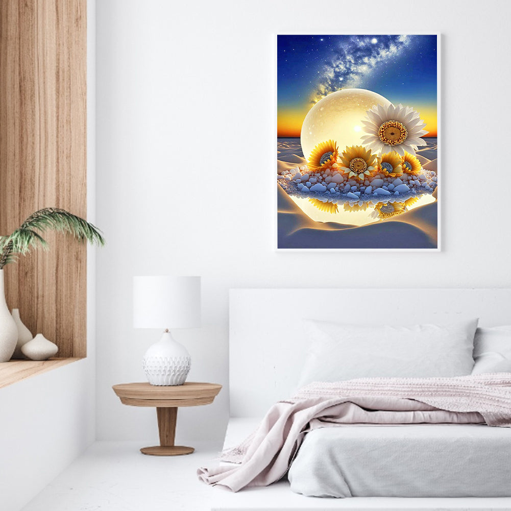 Beach Sunset Sunflowers - Full Round Drill Diamond Painting 40*50CM