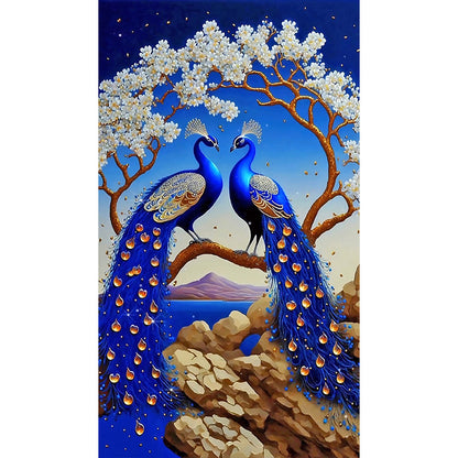 Blue Peacock - Full Square Drill Diamond Painting 40*70CM