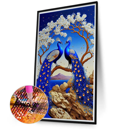 Blue Peacock - Full Square Drill Diamond Painting 40*70CM