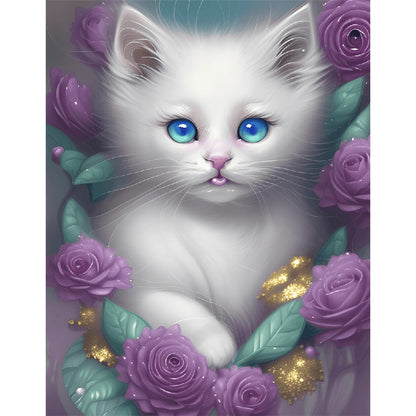 Cute White Cat - Full Round Drill Diamond Painting 30*40CM