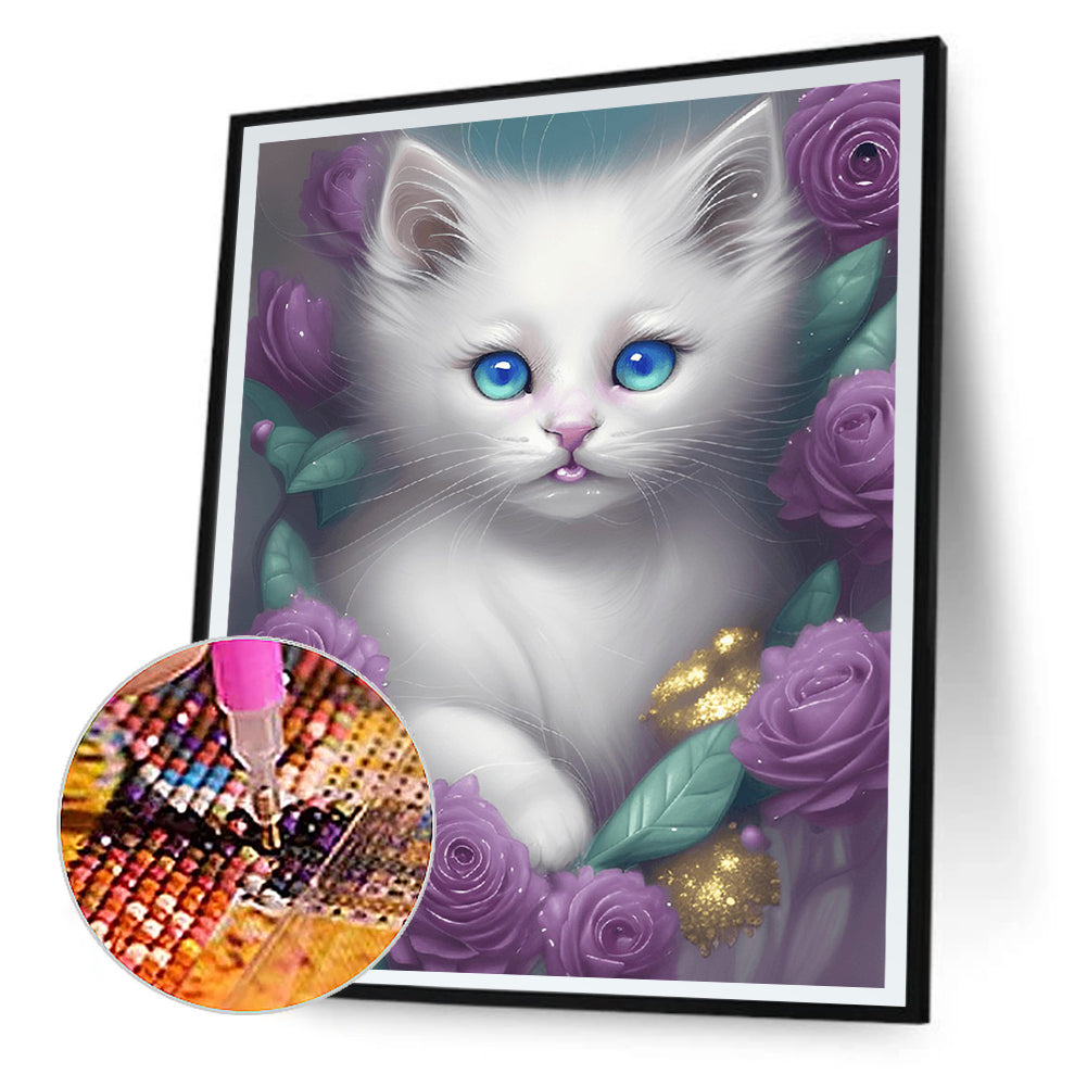 Cute White Cat - Full Round Drill Diamond Painting 30*40CM