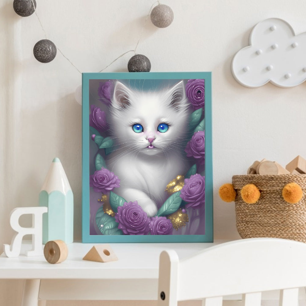 Cute White Cat - Full Round Drill Diamond Painting 30*40CM