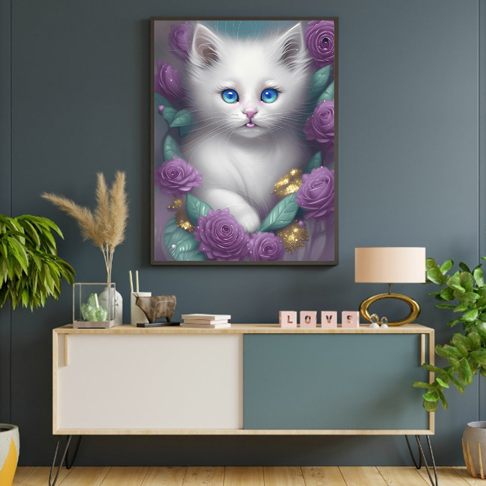 Cute White Cat - Full Round Drill Diamond Painting 30*40CM