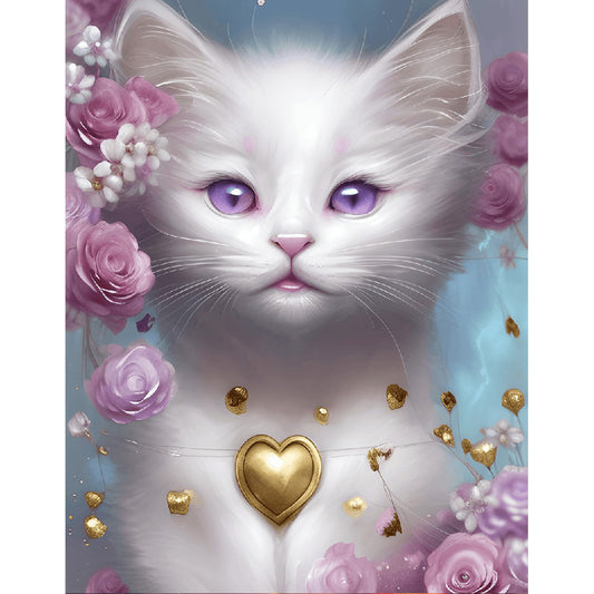 Cute White Cat - Full Round Drill Diamond Painting 30*40CM