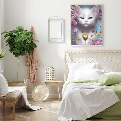 Cute White Cat - Full Round Drill Diamond Painting 30*40CM