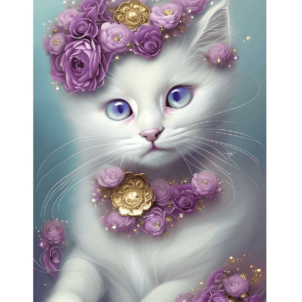 Cute White Cat - Full Round Drill Diamond Painting 30*40CM