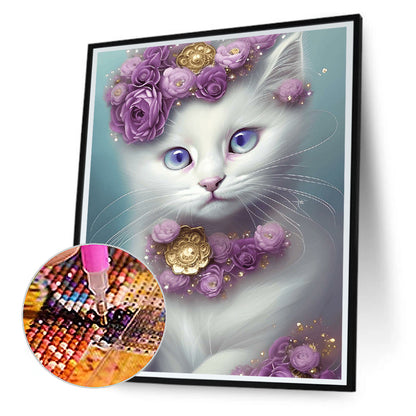 Cute White Cat - Full Round Drill Diamond Painting 30*40CM