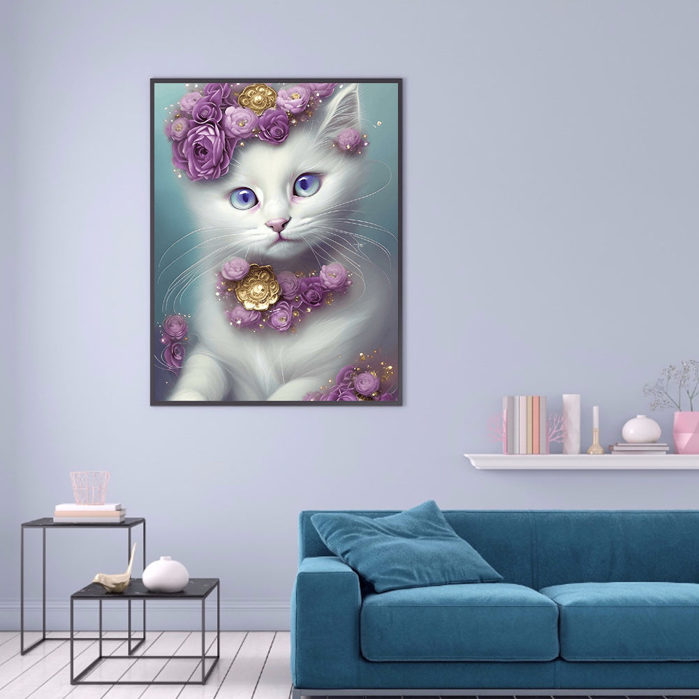 Cute White Cat - Full Round Drill Diamond Painting 30*40CM